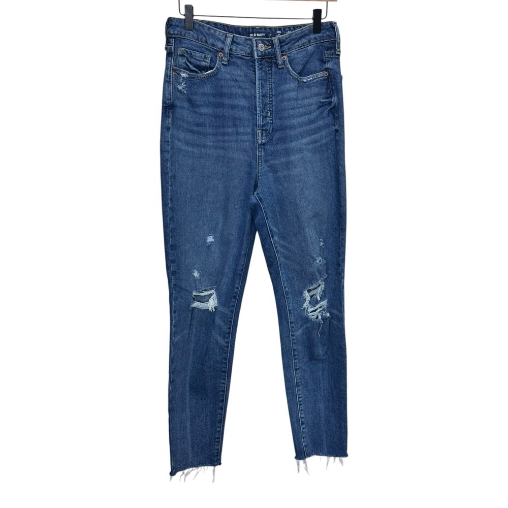 Old Navy Higher High Rise OG Straight Blue Jeans Distressed Button Fly Size 6